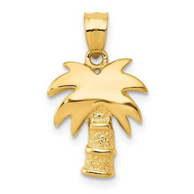 Black Bow Jewelry 14k Yellow Gold Polished and Textured Palm Tree Pendant