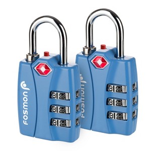 Fosmon 2 Pack TSA Approved Luggage Locks, Combination Padlock with Open Alert, Combo TSA Locks for Luggage, Suitcase, Backpack, Bag - Blue - 1 of 4