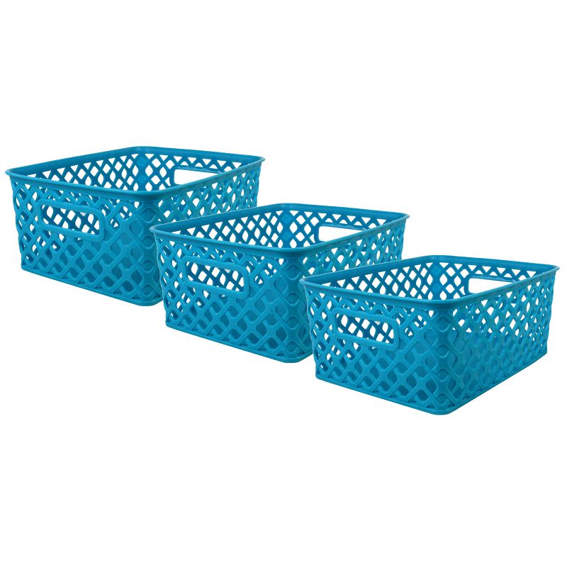 Romanoff Woven Basket, Small, Turquoise, Pack of 3, 1 of 3