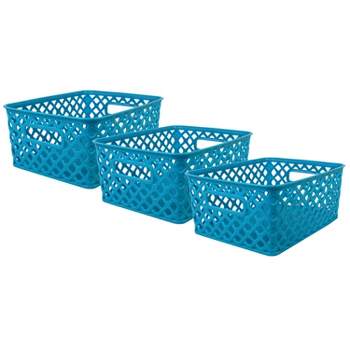 Romanoff Woven Basket, Small, Turquoise, Pack of 3