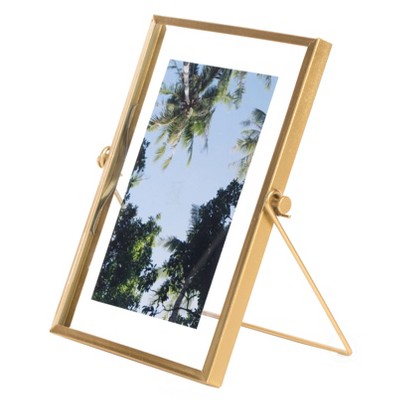 Fabulaxe Modern Metal Floating Tabletop Photo Picture Frame with Glass Cover and Easel Stand