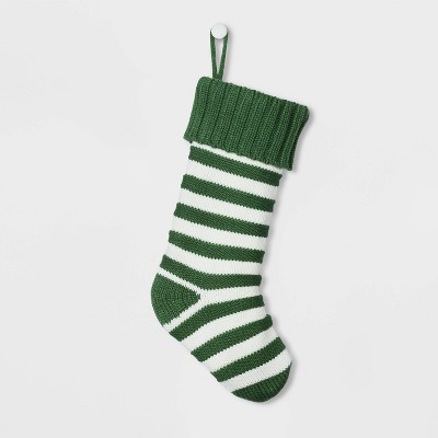 Stripe Knit Christmas Stocking Green & White - Wondershop™