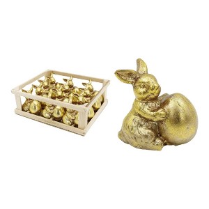 Transpac Mini Resin Gold Easter Bunny w/Egg S/12 Home Decorations Easter - 1 of 1