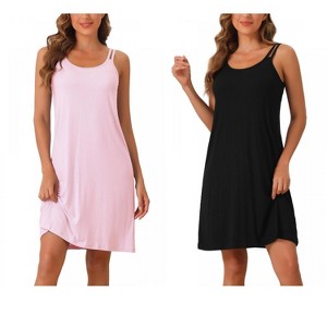 INSPIRE CHIC Women's 2 Pcs Sleeveless A-Line Sleepdress Dual-Strap Knee-Length Cami Nightgowns - 1 of 4