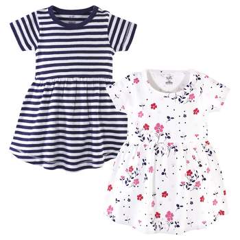 Touched by Nature Baby and Toddler Girl Organic Cotton Short-Sleeve Dresses 2pk, Floral Breeze