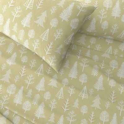 Twin Sage and Red Cotton Flannel Sheet Set