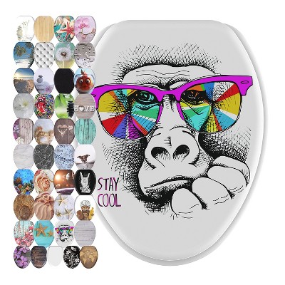 Sanilo 350 Elongated Molded Wood Toilet Seat with No Slam, Slow, Soft Close Lid, Stainless Steel Hinges, Unique Fun Decorative Design, Stay Cool