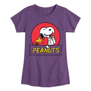 Girls' - Peanuts - Snoopy Woodstock Circle Fitted Short Sleeve Graphic T-Shirt - 1 of 4