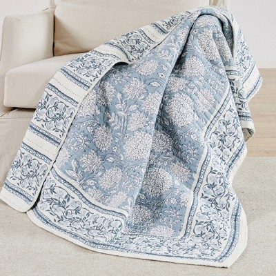 Adare Blue and White Cotton Reversible Quilted Throw