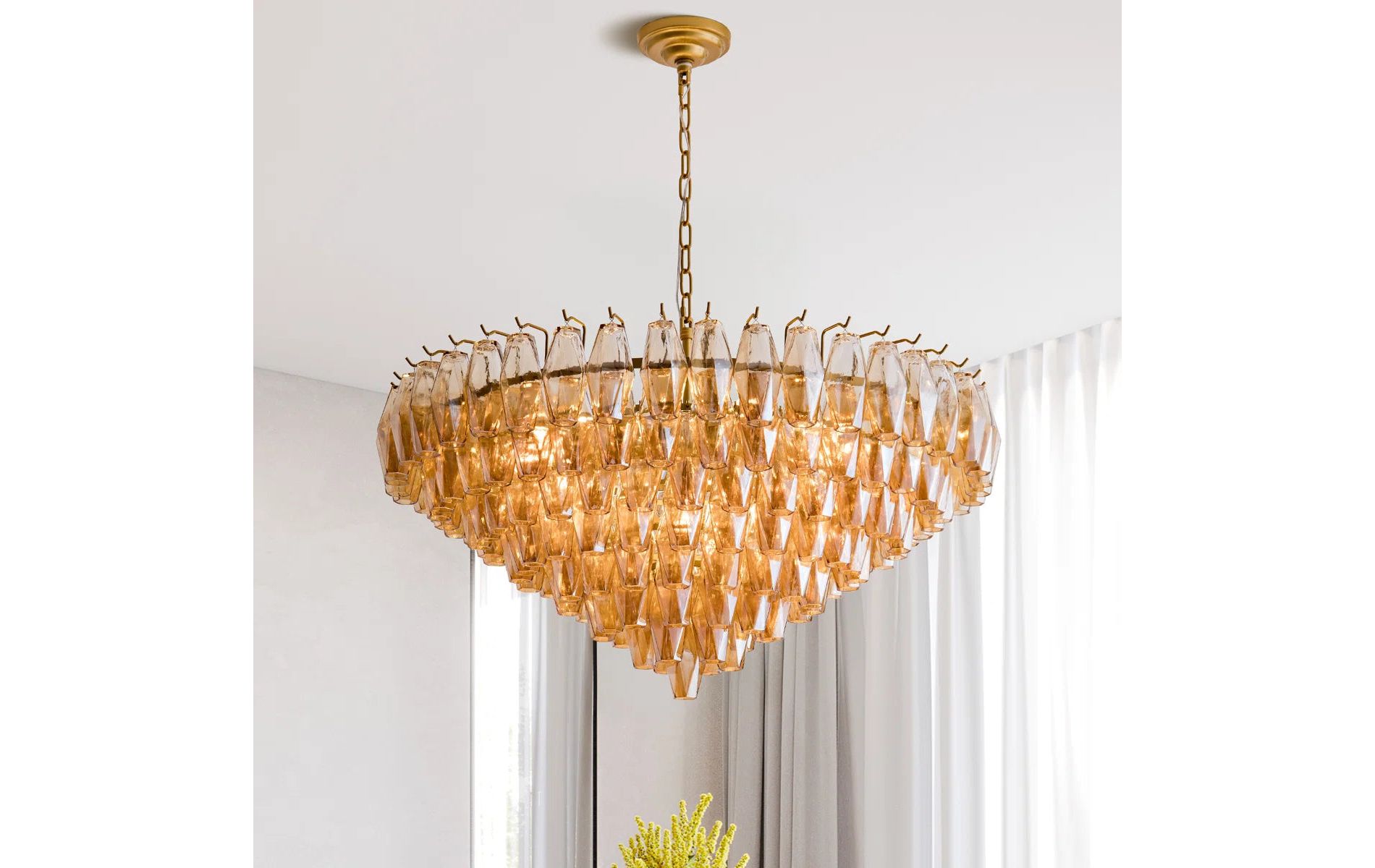 14-Light Smoke Glass Tiered Pendant Gold