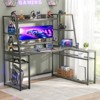 Aheaplus 63'' L Shaped Desk with Hutch, Corner Computer Desk with Charging Station and LED Light - 2 of 4