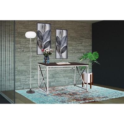 Vynxaria Madison Brown Office Desk MDF Top Chrome Frame Workspace with Modern Industrial Design