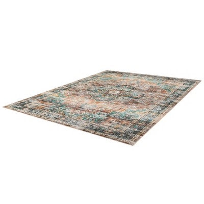 Washable Area Rug, Vintage Indoor Large Floor Cover, Retro Accent Mat, Non-Slip Thin Carpet for Living Room, Bedroom, Kitchen, Office Green-Brown