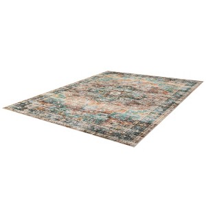Washable Area Rug, Vintage Indoor Large Floor Cover, Retro Accent Mat, Non-Slip Thin Carpet for Living Room, Bedroom, Kitchen, Office Green-Brown - 1 of 4