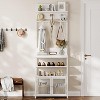 Hall Tree with Mesh Doors, 72.8in White Coat Rack Shoe Storage, Narrow Coat Tree Shoe Shelf Organizer with 7 Hooks - 3 of 4