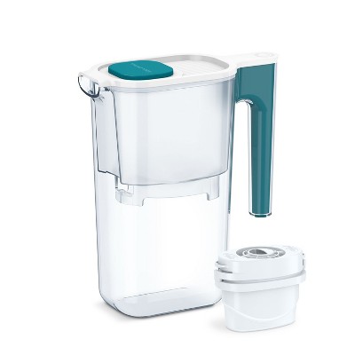 Perfect Pour 6-Cup Water Filter Pitcher, Reduces Microplastics, BPA Free, NSF Certified, Includes 1 Evolve+ Filter, Blue
