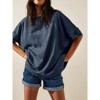 Imily Bela Womens Oversized Casual Summer Crew Neck Loose Dropped Short Sleeve Side Slit Hem Tunic Blouse Light - 2 of 4