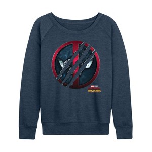 Women's - Marvel - Deadpool & Wolverine Scratch Logo Lightweight French Terry Wide Neck Long Sleeve Graphic Shirt - 1 of 4