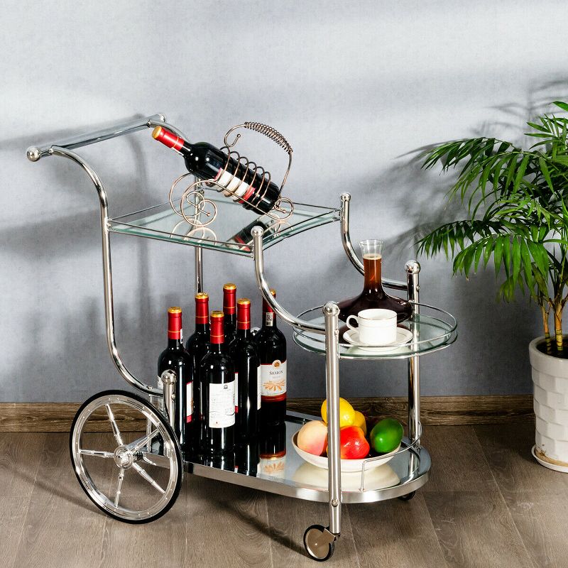 Costway Kitchen Cart  Tea Cart Glass Shelves & Metal Frame with Wheels, 2 of 11