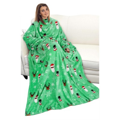 Catalonia Wearable Blanket with Sleeves and Pocket, Cozy Soft Fleece Mink Micro Plush Wrap Throws Blanket Robe for Adults, Gift for Her