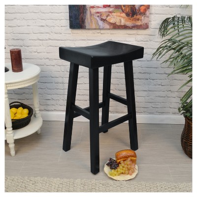Black Wood 30" Saddle Style Backless Bar Stool
