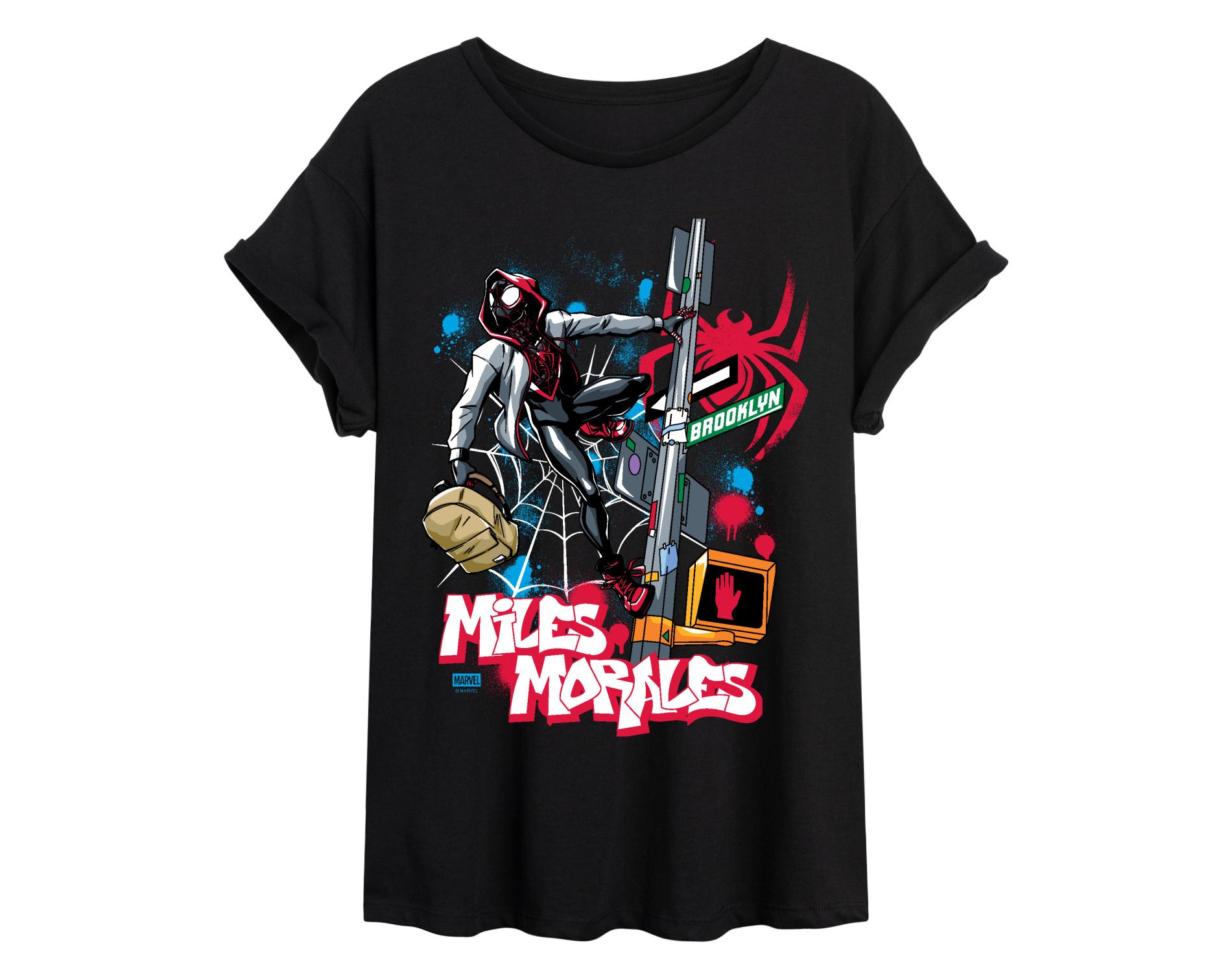 Women's Marvel Spider-Man Miles Morales Street Oversized Graphic T-Shirt - Black - X-Large