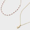 14K Gold Dipped Beaded Initial Necklace Set 2pc - A New Day™ Gold/Marron - 4 of 4