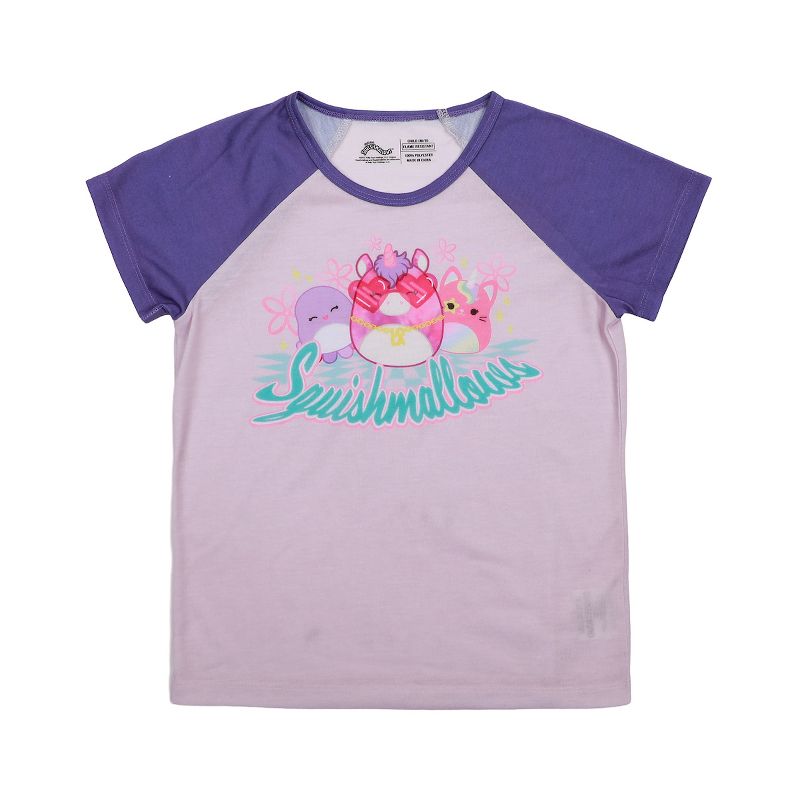Squishmallows Lola & Friend Youth Girl's 2-Pack Raglan T-shirt & Lounge Shorts Sleep Set, 2 of 4