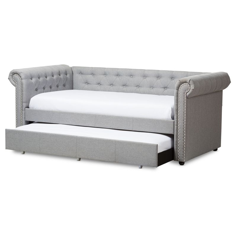 Twin Mabelle Modern and Contemporary Fabric Trundle Daybed - Baxton Studio, 3 of 7