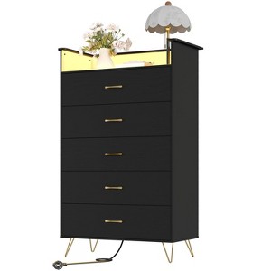 Modern 5-Drawer Tall Dresser for Bedroom, Wood Chest of Drawers with Silent Closing Slides - 1 of 4