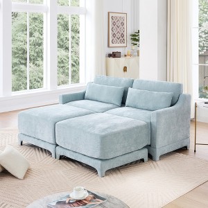 73.2" Chenille Modular Ergonomic Sectional Sofa Bed with Lumbar Pillows and 2 Movable Ottoman for Small Living Room - 1 of 4