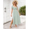 Womens High Waist Maxi Dress Sweetheart Smocked Neckline Short Puff Sleeve Plaid Casual Elegant Cute Dresses Button Down - 3 of 4