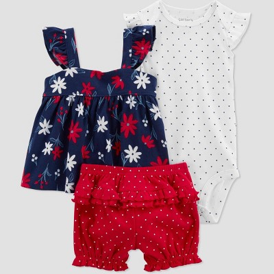 Image of Carter's Just One You®️ Baby Girls' Floral Top & Bottom Set - Red/White/Blue 6M