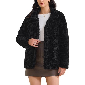 INSPIRE CHIC Women's Faux Fur Lapel Warm Overcoat with Pockets Winter Fluffy Jacket - 1 of 4