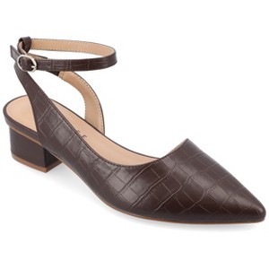 Journee Collection Womens Medium and Wide Width Keefa Pointed Toe Low Block Heel Pumps, Brown 11W - 1 of 4