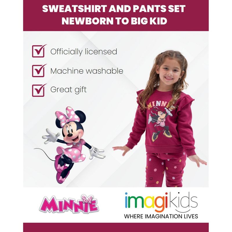 Disney Princess Minnie Mouse Winnie the Pooh Rapunzel Eeyore Piglet Fleece Sweatshirt and Pants Set Infant to Little Kid, 3 of 8