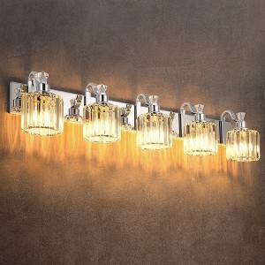 Modern Crystal Bathroom Vanity Lights Chrome Bathroom Light fixtures Crystal Vanity Shower Lights Over Mirror, 5 Lights,Crystal Splicing - 1 of 4