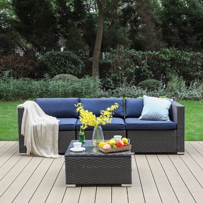 4pc Patio Wicker Sectional Set - Navy - Captiva Designs