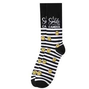 Men's Black Color 'Smile you're on Camera' Novelty Socks - 1 of 3