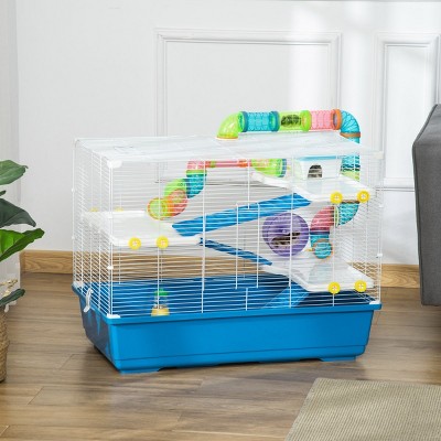 Hamster Cage with Tube Tunnels and Carry Handles,4 Tier Small Animal Habitat with Wheel Food Dish and Water Bottle for Hamsters - LAOTIES