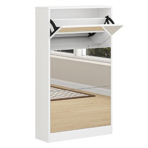 Halitaa Modern Shoe Cabinet with Small Mirror Edge Gap, Mirror Shoe Rack Organizer with 3 Flip Drawers, Shoe Storage Cabinet - 1 of 4