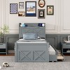 Okak Platform Bed Frame with Storage Headboard and 3 Drawers Wooden Platform Extendable Bed with Trundle and Outlets - 2 of 4