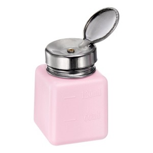 Unique Bargains Plastic Makeup Remover Nail Polish Push Down Alcohol Dispenser Bottles 4oz Pink - 1 of 4