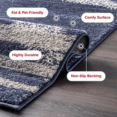 Coastal Charm Blue Stripe Synthetic Area Rug 5' x 8'