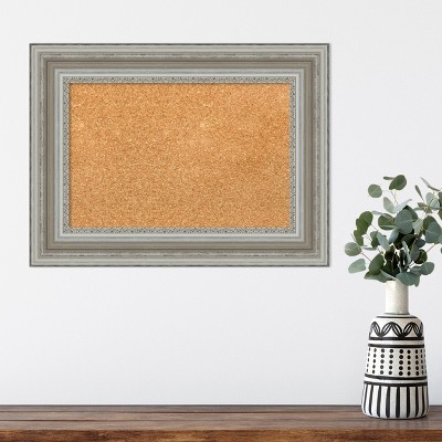 Amanti Art Natural Cork Board Framed Parlor Silver Bulletin Board 24 in. x 18 in.
