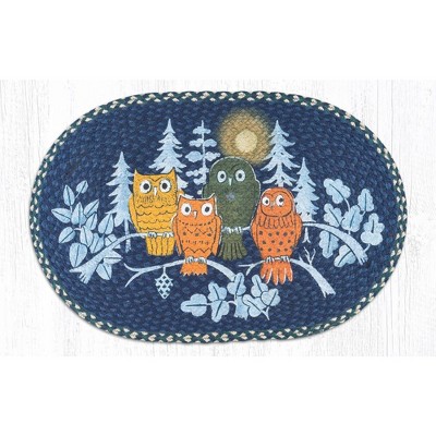Earth Rugs Hand-Braided Jute Oval Tread with Owl Design, 20"x30" Rustic Lodge Accent