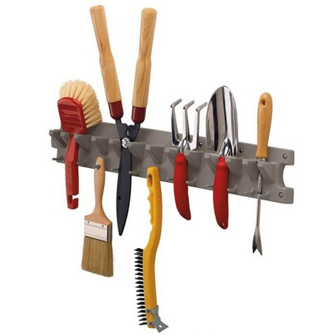 U.S. Solid Mop and Broom Holder, Wall Mounted, 4 Slots & 4 Hooks, Garden Tool Organizer, 16 Inches