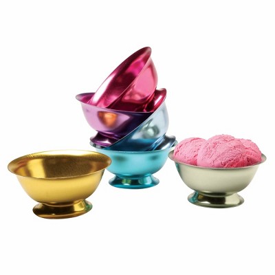 Retro Multi-Colored Aluminum Ice Cream Dessert Bowls Set of 6