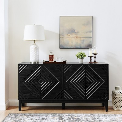 60.5'' Fluted Sideboard Buffet Cabinet with Geometric Doors, Farmhouse Decorative Storage Cabinet or TV Stand for Dining Room-Maison Boucle