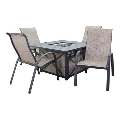 Courtyard Casual Santa Fe 5 pc Square Fire Pit Set with Sling Chairs  Includes One Square Fire Pit and Four Sling Chairs